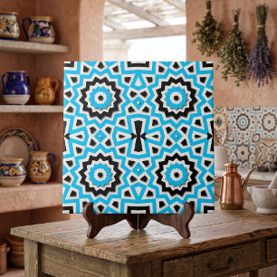 Teal Black Boho Geometric Aztec Mosaic Accent Tile