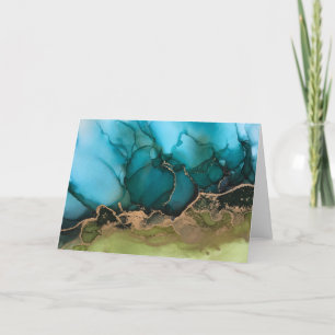Teal Black Brass Alcohol Ink Blank Notecard