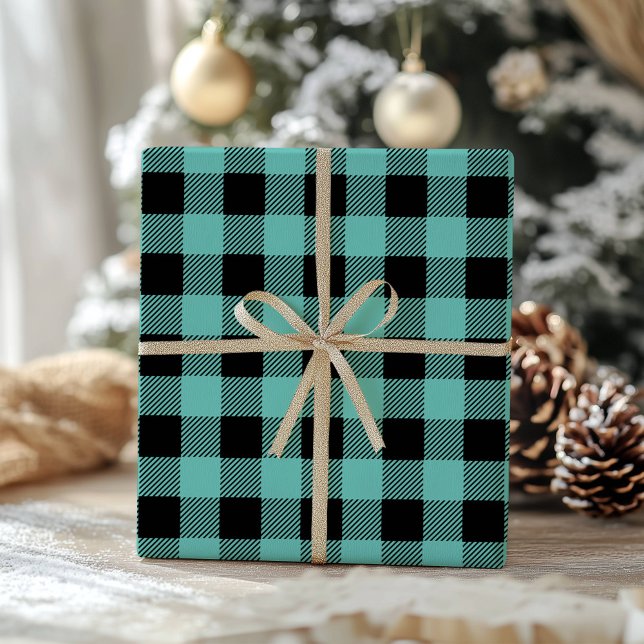Teal Black Buffalo Plaid  Gingham Lumberjack Wrapping Paper (Creator Uploaded)