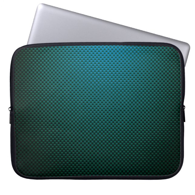 Teal black carbon fibre patterned laptop sleeve (Front)