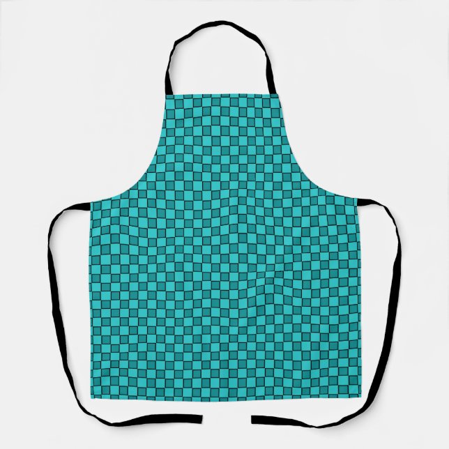 Teal Black Chequerboard Gingham Pattern Apron (Front)
