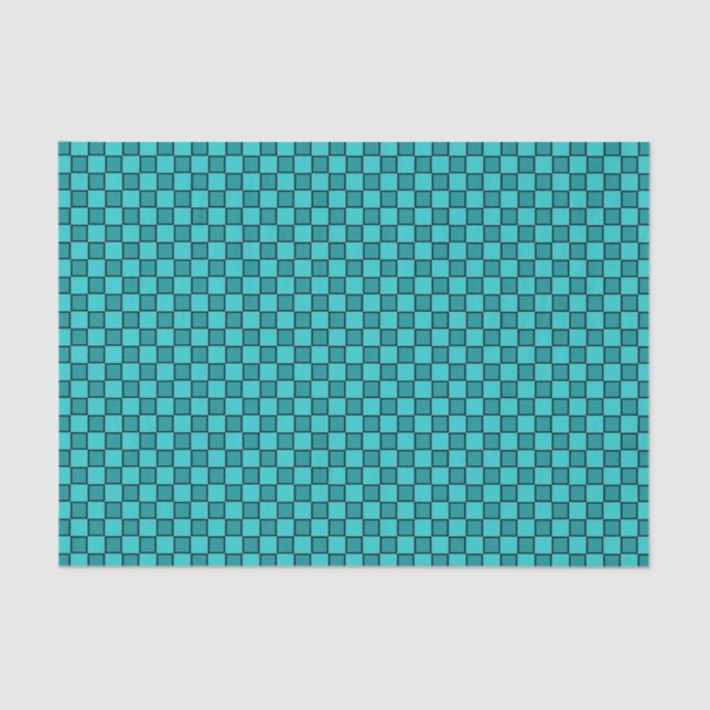 Teal Black Chequerboard Pattern Tissue Paper (Front)
