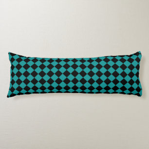 Teal Black Chequered Diamond Pattern Body Cushion