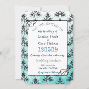 Teal  Black Damask Classy Wedding invitations