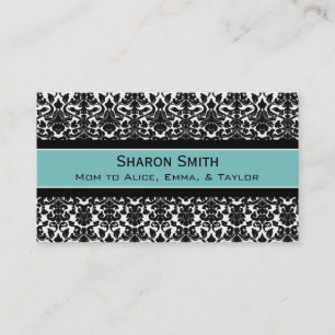 Teal Black Damask Retro Mum Calling Cards
