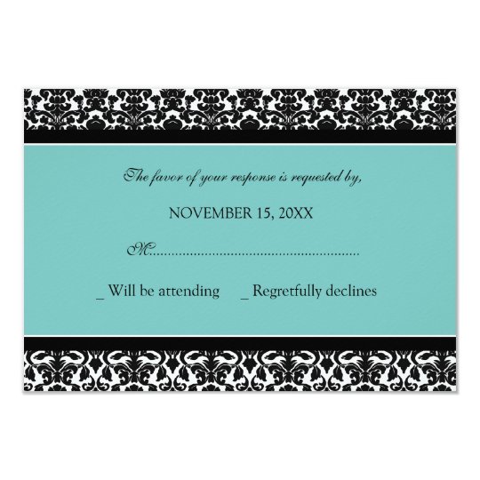Teal Black Damask RSVP Wedding Card