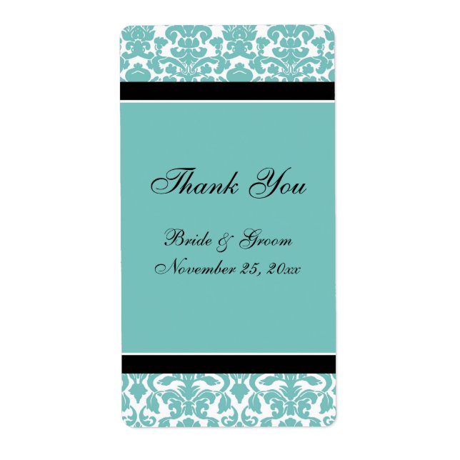 Teal Black Damask Wedding Labels (Front)
