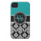 Teal, Black Damask Your Initial, Your Name