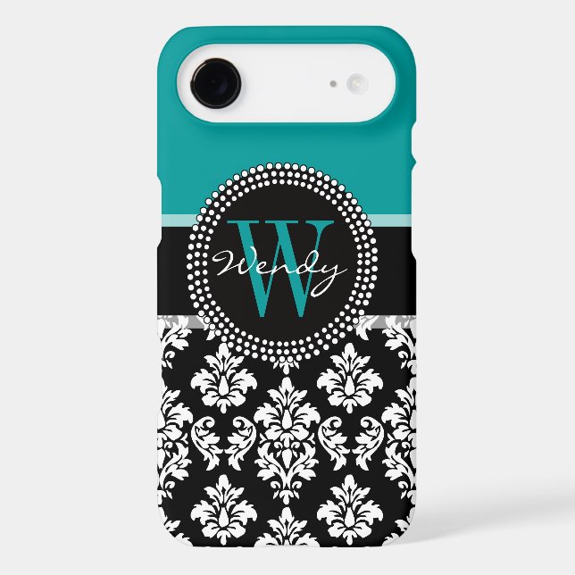 Teal, Black Damask Your Initial, Your Name Case-Mate Samsung Galaxy Case (Back)