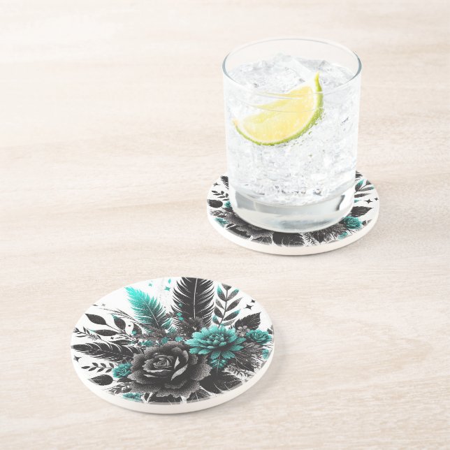 Teal & Black Floral Coaster (Side)