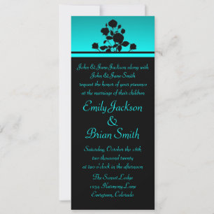 Teal black floral custom wedding invitations