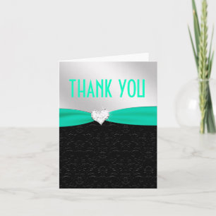 Teal Black Floral Damask Diamond Thank You Card