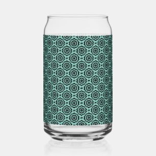 Teal Black Flower Seamless Pattern Can Glass