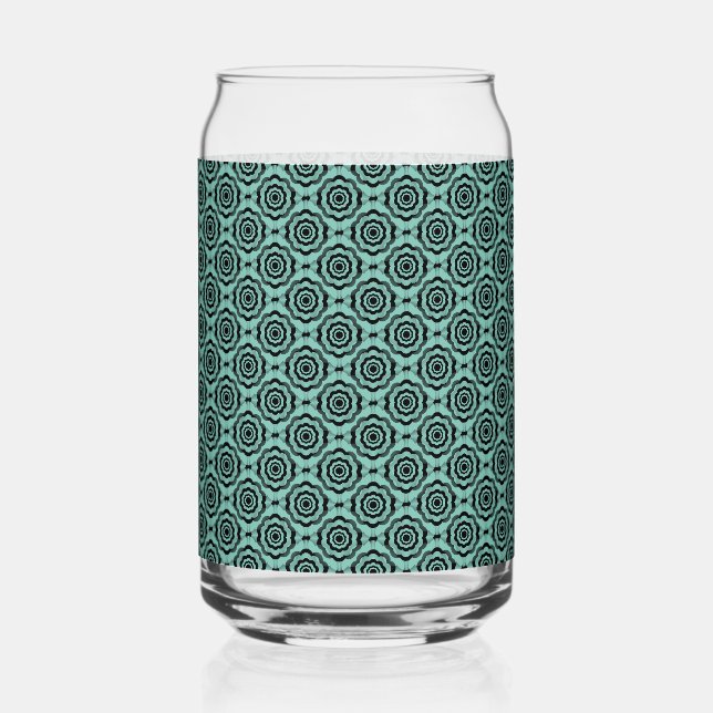 Teal Black Flower Seamless Pattern Can Glass (Front)