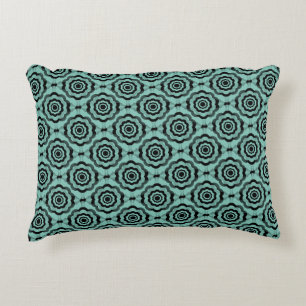 Teal Black Flower Seamless Pattern Decorative Cushion
