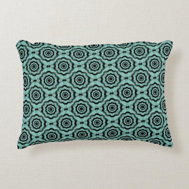 Teal Black Flower Seamless Pattern Decorative Cushion (Front)