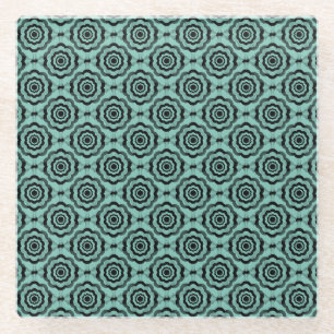 Teal Black Flower Seamless Pattern Glass Coaster
