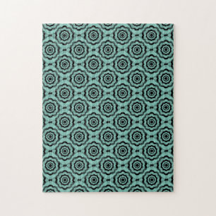 Teal Black Flower Seamless Pattern Jigsaw Puzzle