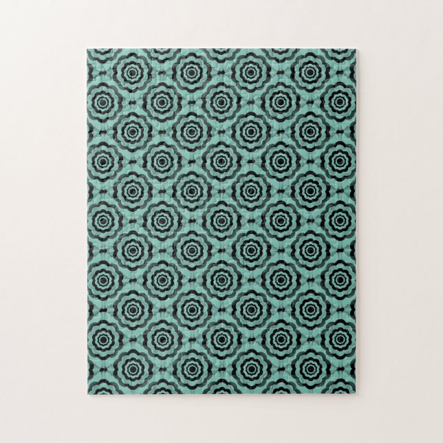 Teal Black Flower Seamless Pattern Jigsaw Puzzle (Vertical)