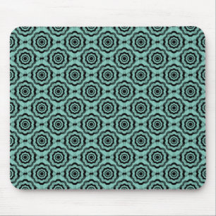 Teal Black Flower Seamless Pattern Mouse Mat