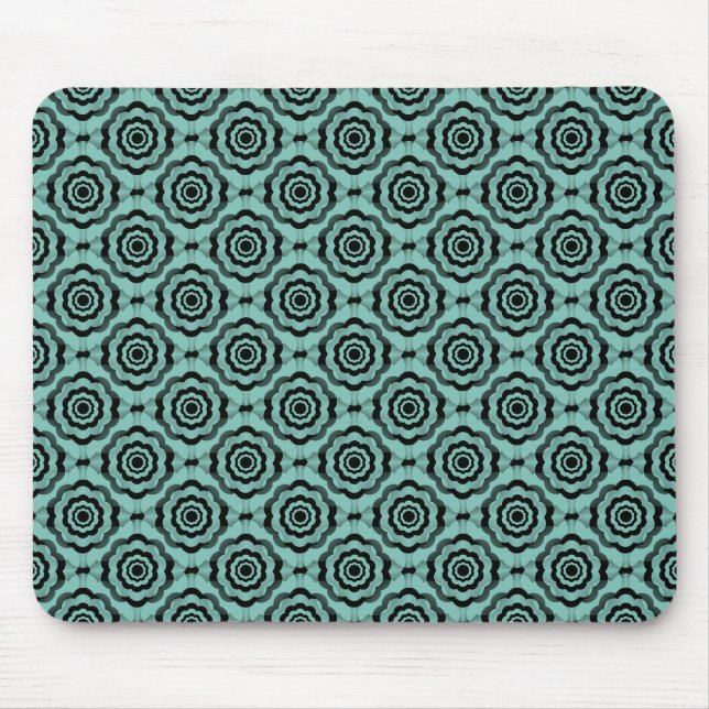 Teal Black Flower Seamless Pattern Mouse Mat (Front)