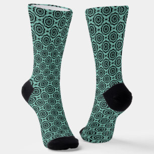 Teal Black Flower Seamless Pattern Socks