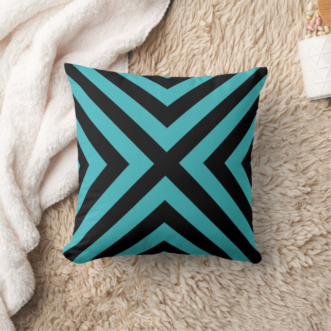 Teal Black Geometric Decorative Throw Pillow (Blanket)