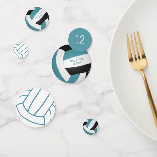 teal black girls boys volleyball celebration confetti (Group)