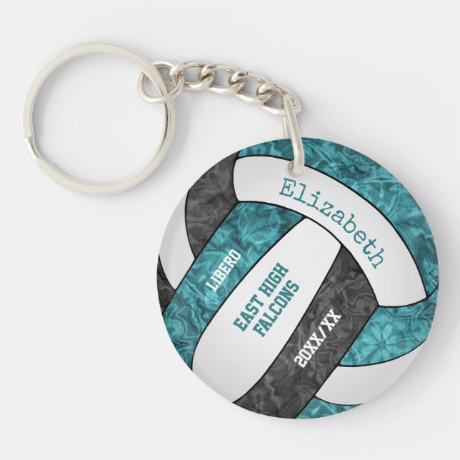 Teal black girls sports custom volleyball key ring (Front)