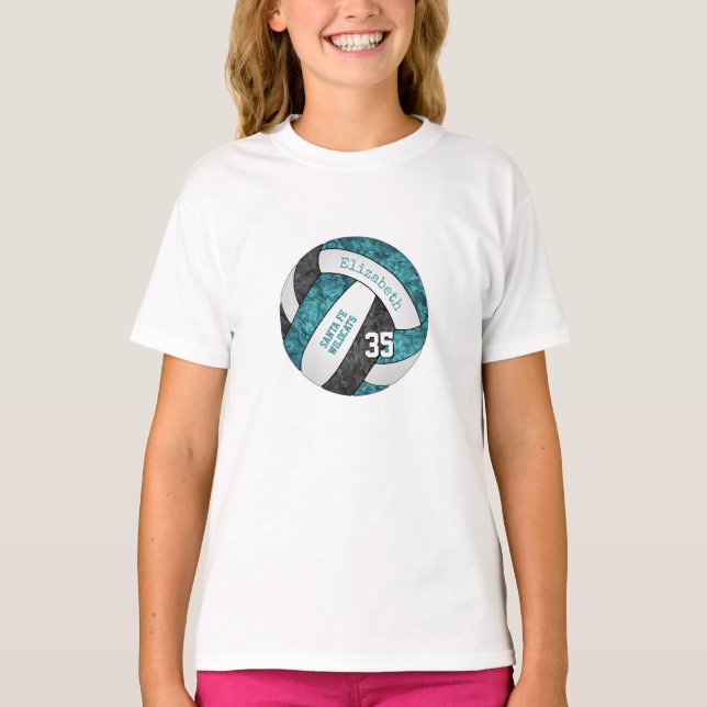teal black girly sports volleyball team colours T-Shirt (Front)