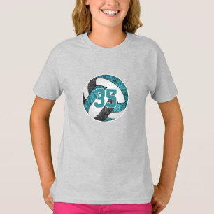 Teal black girly volleyball team colours custom T-Shirt
