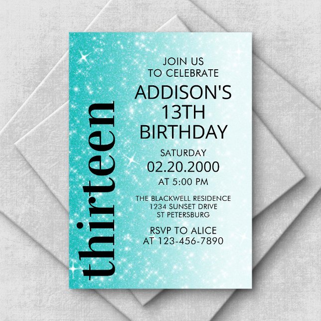 Teal Black Glitter Birthday Invitation (Creator Uploaded)