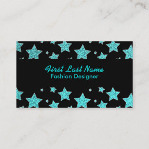 Teal black glitter stars custom business cards