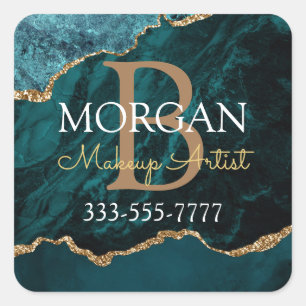 Teal Black Gold Agate DIY Name Monogram Occupation Square Sticker