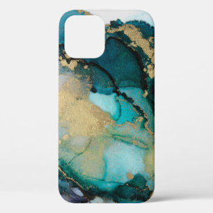 Teal Black Gold Alcohol Ink Fluid Artabstract,art, iPhone 12 Case