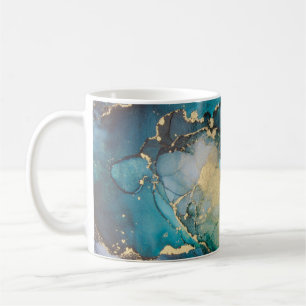 Teal Black Gold Alcohol Ink Fluid Artabstract,art, Coffee Mug