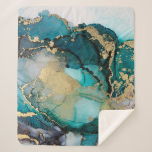 Teal Black Gold Alcohol Ink Fluid Artabstract,art, Sherpa Blanket