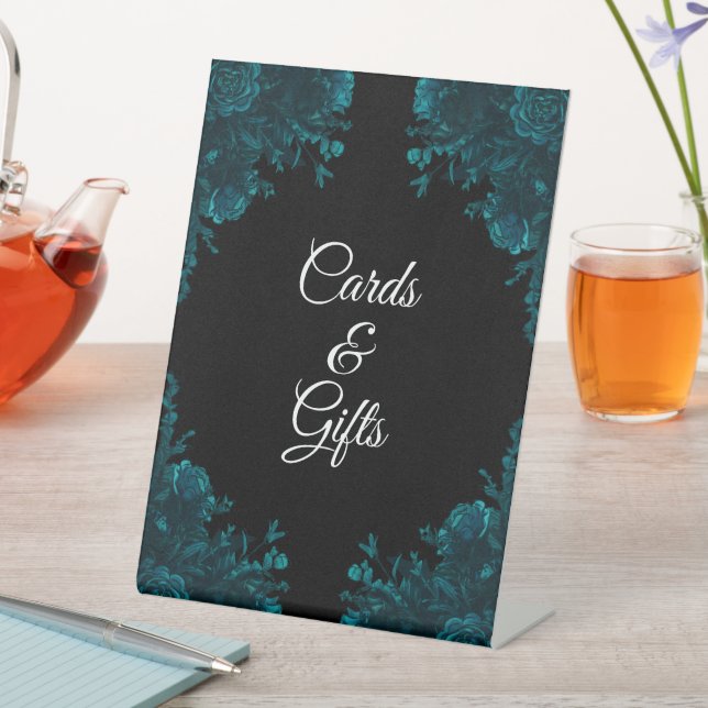 Teal Black Gothic Wedding Cards Gift Sign (In SItu)