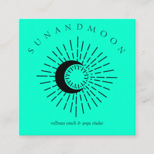 Teal Black Healing Sun Moon Spiritual Solar Square Business Card