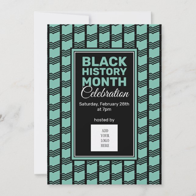 Teal Black History Month ADD PHOTO LOGO Invitation (Front)