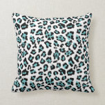 Teal Black Leopard Animal Print Pattern Cushion<br><div class="desc">Teal,  black and white leopard animal print pattern. GraphicsByMimi © Girly,  safari fashion,  chic style with leopard spots.</div>