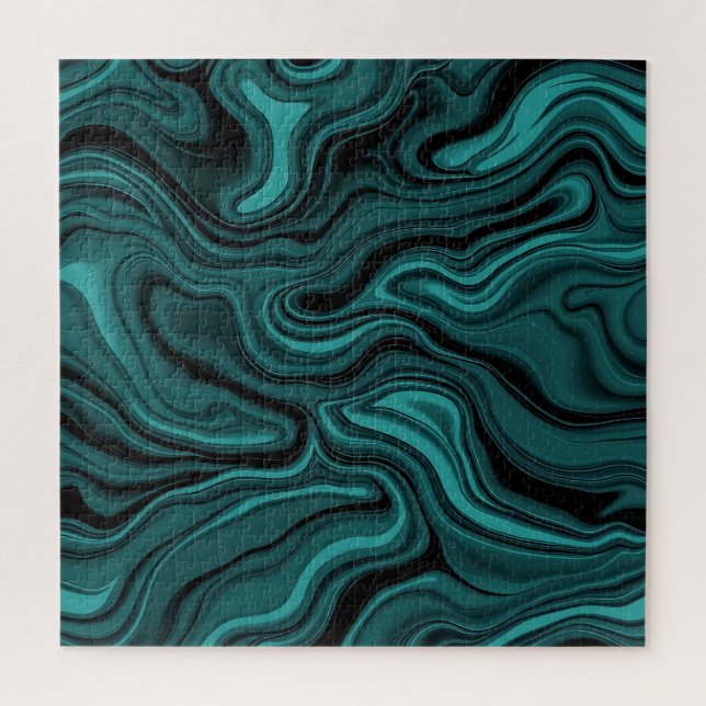 Teal Black Marble Swirl Abstract Liquid Wave  Jigsaw Puzzle (Vertical)