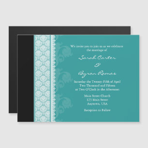 Teal Black Modern Magnetic Wedding Invitation