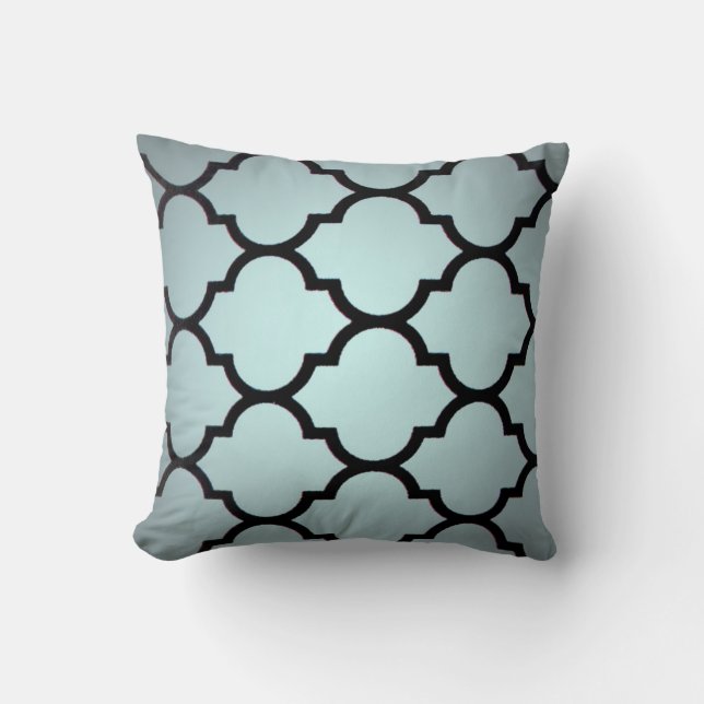 teal black Moroccan Lattice Repeatable Pattern Cushion (Front)