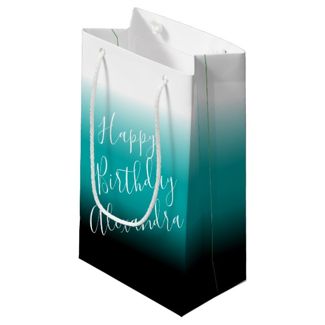 Teal Black Ombre Custom Name Small Gift Bag (Front Angled)
