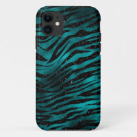 Teal & Black Ombre Glam Glitter Tiger Stripes
