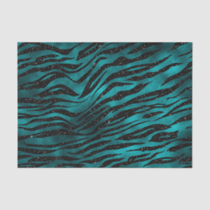 Teal & Black Ombre Glam Glitter Tiger Stripes Tissue Paper