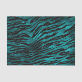 Teal & Black Ombre Glam Glitter Tiger Stripes Tissue Paper