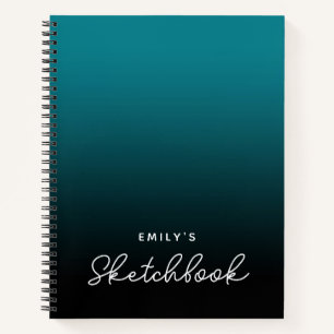 Teal Black Ombre Personalised Sketchbook Notebook