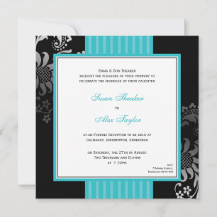 Teal & Black Ornate Pattern Wedding Invitation